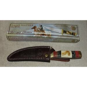 Chipaway Classics Eagle Feather Bowie Knife 12 In Bone Handle Leather Sheath New